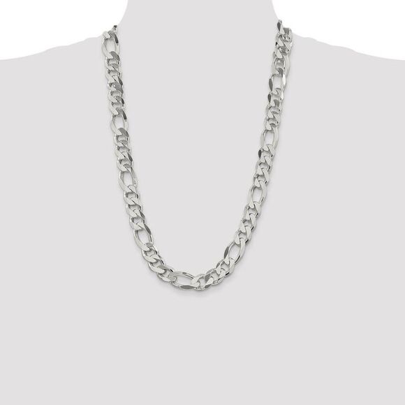 Men's 13.5mm, Sterling Silver, Solid Figaro Chain Necklace, 26 Inch